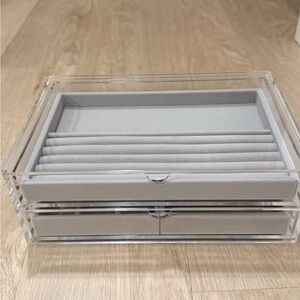 Muji Clear Acrylic Stackable Jewelry Box with Gray Velvet Rolls